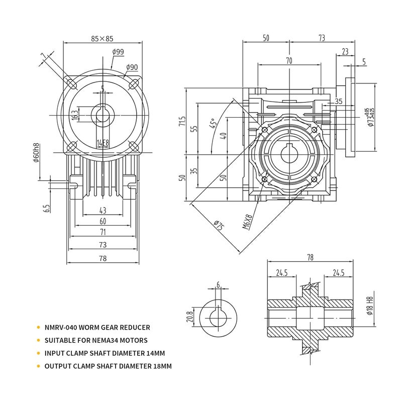 Jecoupoon NMRV040 Worm Gear Reducer Ratio 10:1 Connection Matching Standard Nema34 Stepper Motor servo Motor - Image 5